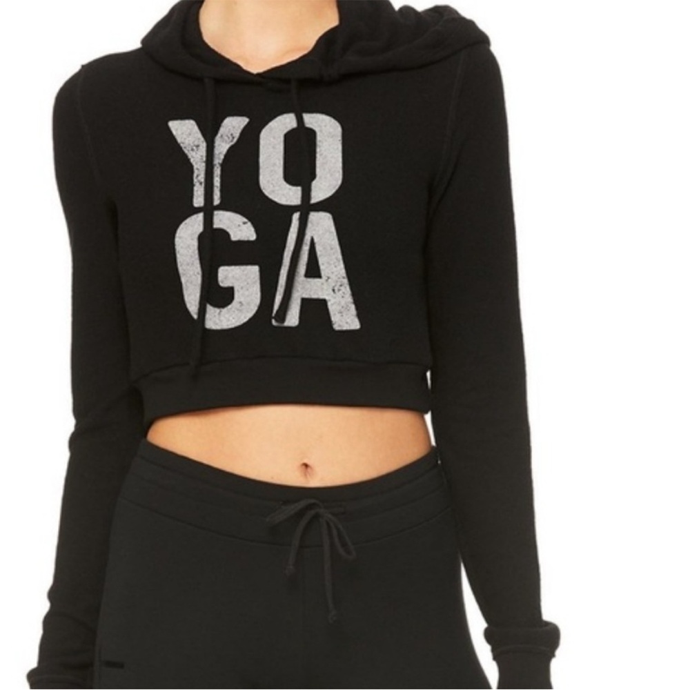 aloβ Yoga Getaway Cropped Hoodie Sweatshirt Black S